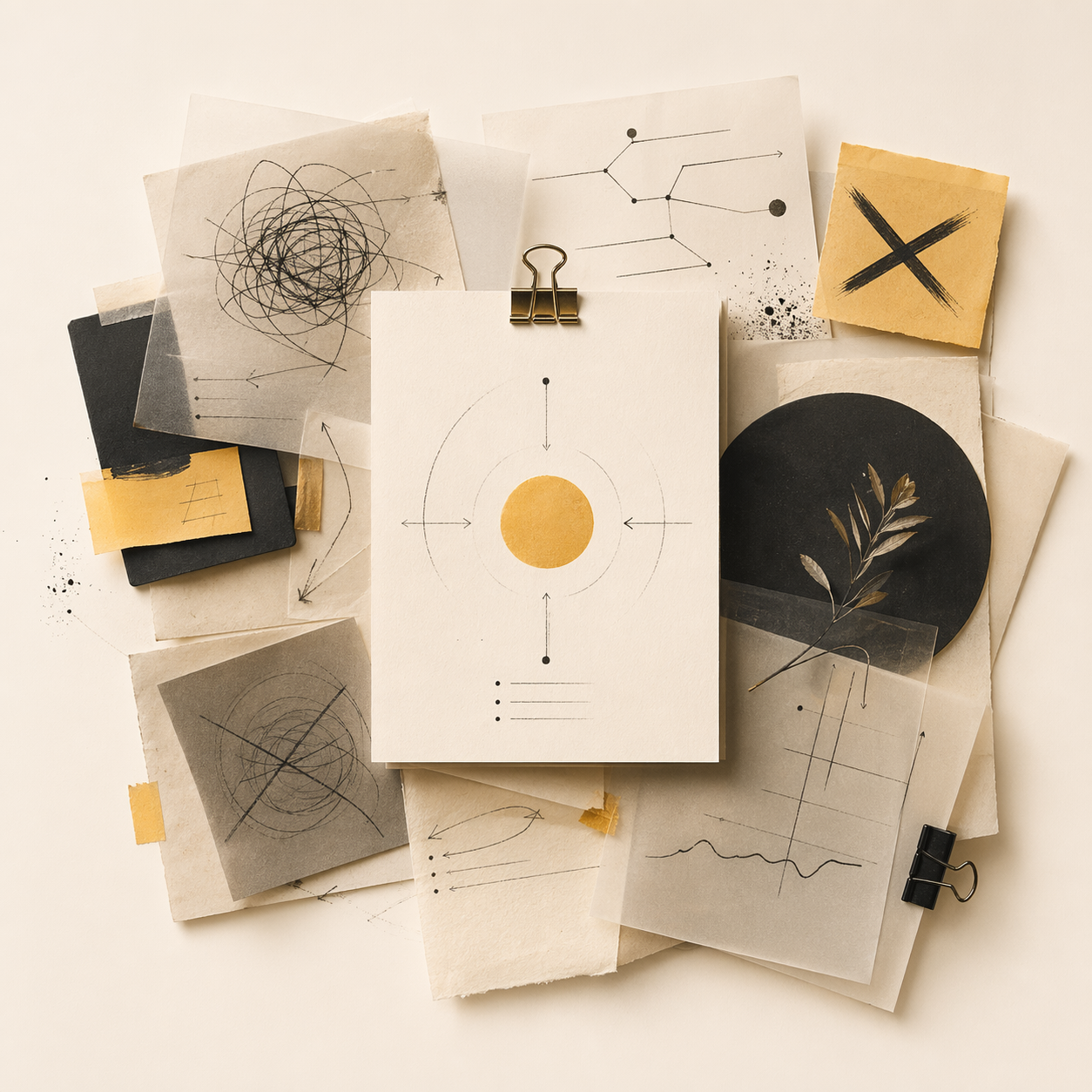 Abstract editorial composition representing founder therapy